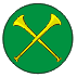 SCA Herald's office badge: Vert, two crossed trumpets Or.